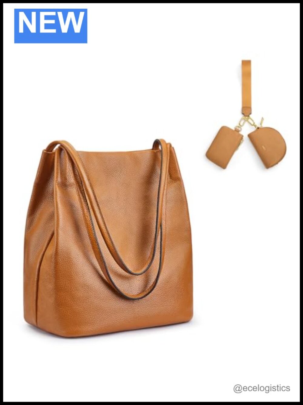 Leather Shoulder Tote Bag with Zip Wristlet Pouches Set